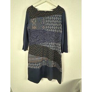 Desigual Women’s Patchwork Dress XL 3/4 Sleeve Mixed Print Boho Artsy Stretch